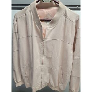 Vtg‎ Selene Sport Pale Pink 100% raw Silk Bomber Jacket track jump suit 80s sz S